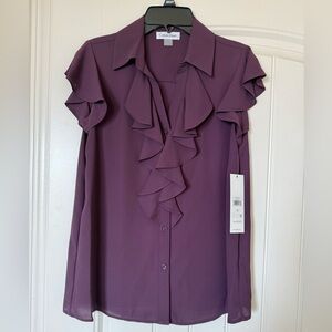 Calvin Klein XS Aubergine Short Sleeve Ruffle Blouse
